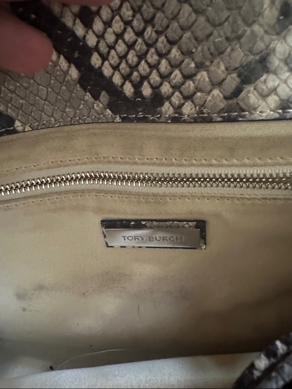 Tory Burch Snake-Print Crossbody Bag in Cream and Black - Picture 2 of 5